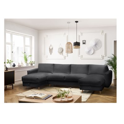 Canapé panoramique convertible 7 places en tissu bouclette, COCOONE BOBOCHIC