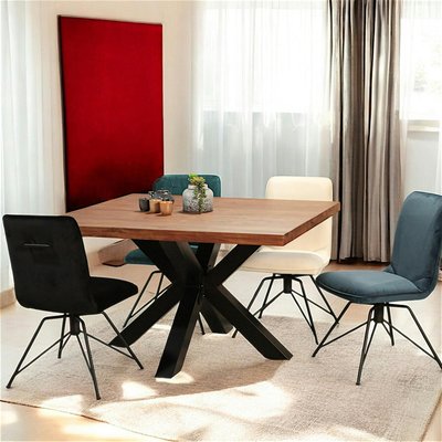 Table à manger carrée chêne métal pied croisé 130 cm OKA PIER IMPORT