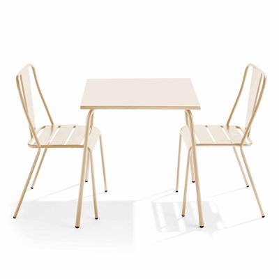 Salon de jardin table et 2 chaises en métal, PALAVAS OVIALA