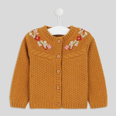 Cardigan uni à boutons avec broderies sur les épaules col rond manches longues, fille, OEKO-TEX BOUT'CHOU