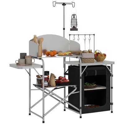 Rangement cuisine de camping pliable station de cuisson alu tissu noir OUTSUNNY
