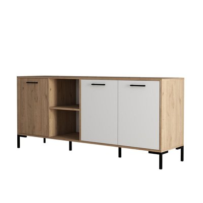 Buffet 2 niches 3 portes décor chêne et blanc L180 cm - Aurora CALICOSY