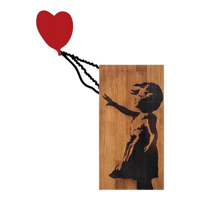 Décoration murale en bois et métal Walnut Fille avec coeur HANAH HOME