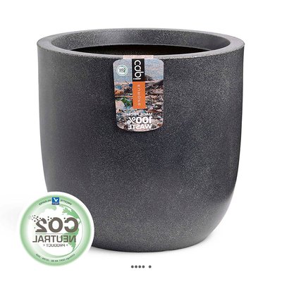 Pot eggpot haute qualité synthétique recyclé effet pierres H 41 cm x D 43 cm Gris anthracite ARTIFICIELLES