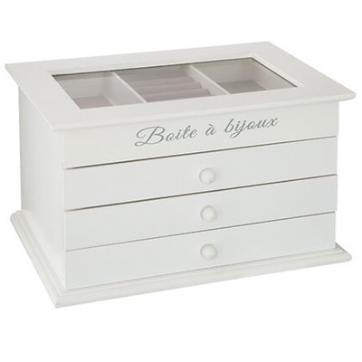 Boîte à bijoux en bois blanc 3 tiroirs 25x17x15cm ATMOSPHERA