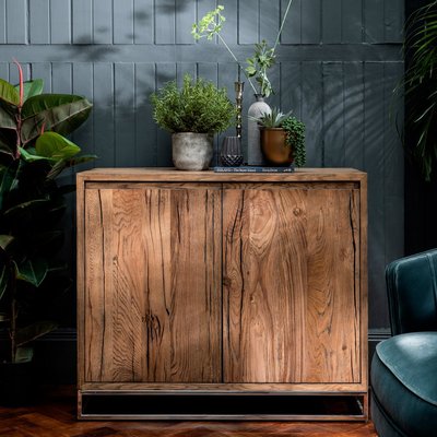 Buffet moderne en bois revêtement chêne 2 portes 100 cm style contemporain RIVERSIDE PIER IMPORT