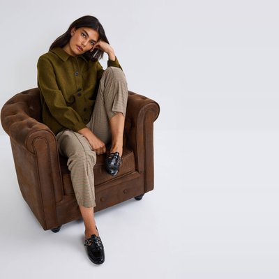 Pantalon large taille élastiquée à petits carreaux MONOPRIX