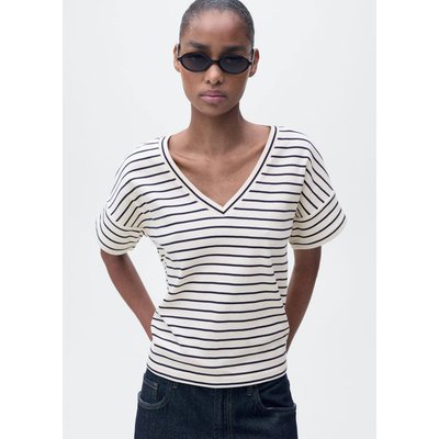 T-shirt à rayures col en V MANGO
