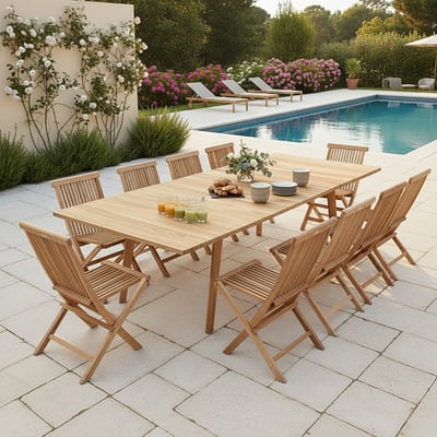 Salon de jardin en teck massif Oasis, 10 places TECK ATTITUDE