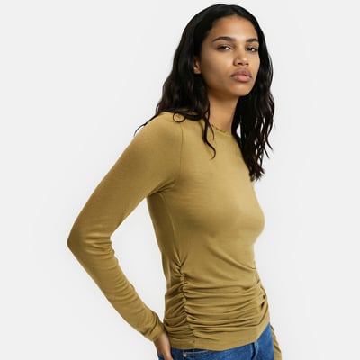 T-shirt froncé col rond manches longues LA REDOUTE COLLECTIONS