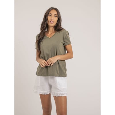 T-shirt Col V Pur Coton Famia DONA LISA