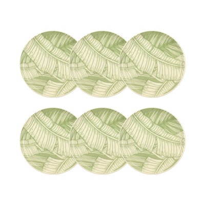 Lot de 6 assiettes à dessert en grès 20cm, LEAVES NOVASTYL