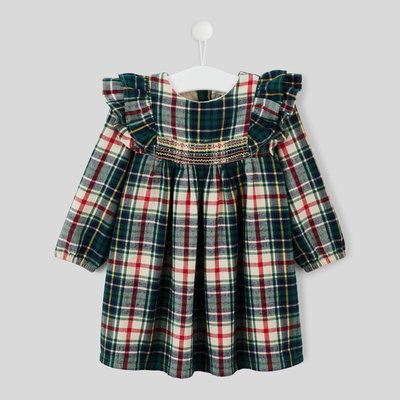 Robe manches longues col rond à carreaux en coton BIO, certifié OEKO-TEX BOUT'CHOU