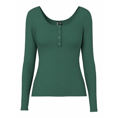 T-shirt manches longues, effet côtelé PIECES