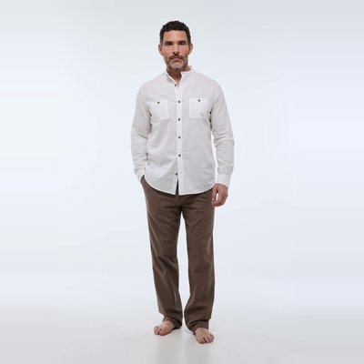 Chemise manches longues en coton et lin MONOPRIX