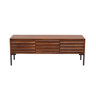 Meuble TV en bois foncé manguier massif et métal noir 3 portes L120 cm ONDA MILIBOO