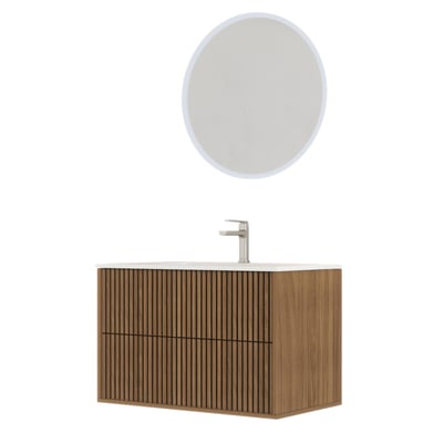 Meuble de salle de bain suspendu avec façade crantée, vasque(s) et miroir(s) LED HOME MAISON