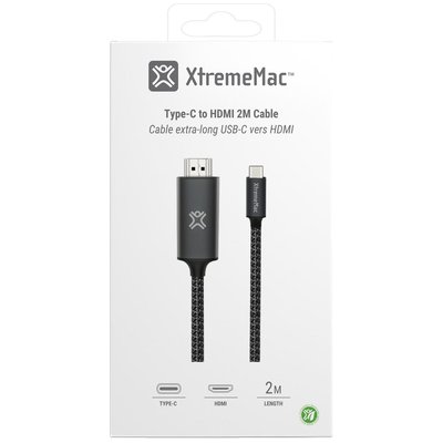 Adaptateur HDMI type C - HDMI male 2m nylon tressé gris XTREMEMAC