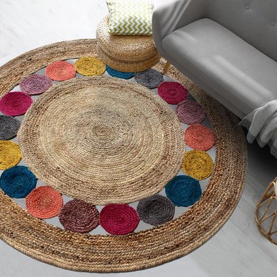 Tapis rond fait à la main en jute motif géométrique RONDA UN AMOUR DE TAPIS