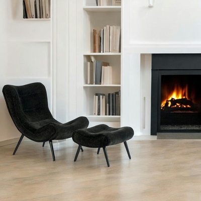 Fauteuil et pouf assortis tissu noir MALMOE PIER IMPORT