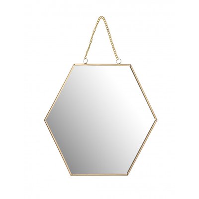 Miroir Doré Suspendu Forme Alvéole avec Chaînette - 25x22x1cm WADIGA