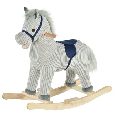 Cheval à bascule enfant style nordique tissu côtelé gris HOMCOM