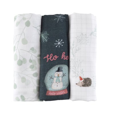 Lot de 3 langes coton bio NOEL MAGIQUE LITTLE CREVETTE