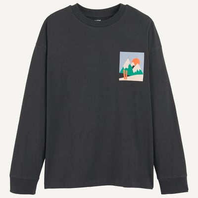 T-shirt manches longues, imprimé montagnes devant et au dos LA REDOUTE COLLECTIONS