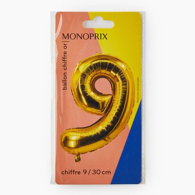 Ballon chiffre or 9, 30cm MONOPRIX MAISON