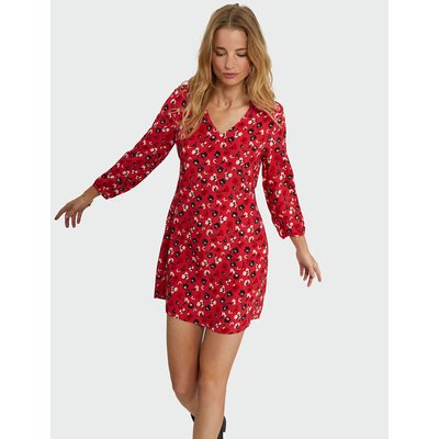 Langärmeliges Kleid, gemustert, V-Ausschnitt ICODE
