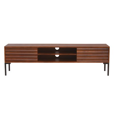 Meuble TV en bois foncé manguier massif et métal noir 2 portes L160 cm ONDA MILIBOO