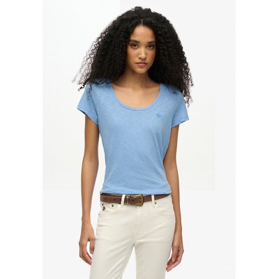 T-Shirt mit rundem Ausschnitt und Logo-Stitching, Flammgarn-Effekt SUPERDRY