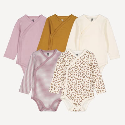 Lot de 5 bodies croisés manches longues, en coton, léopard et rayures LA REDOUTE COLLECTIONS