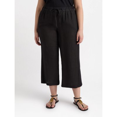 Pantalon à jambe large en lin, avec bords le long des jambes et à la taille en jersey FIORELLA RUBINO