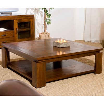 Table basse carrée 90cm style exotique double plateau bois mindi verni LOLA PIER IMPORT