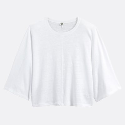 Льняная футболка с круглым вырезом и широкими рукавами LA REDOUTE COLLECTIONS