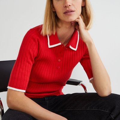 Pull col polo boutonné en coton certifié GOTS, Oeko-Tex MONOPRIX