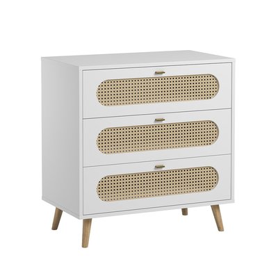 Commode 3 Tiroirs Façade avec Cannage en Rotin L85cm - Canne CALICOSY