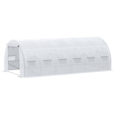 Serre de jardin tunnel surface sol 18 m² acier PE blanc OUTSUNNY