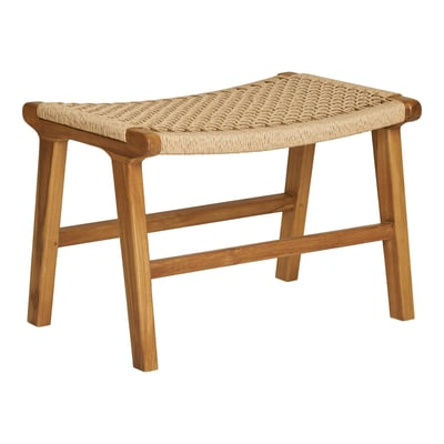 Tabouret repose-pieds en teck et fibre naturelle tressée MENDOZA PIER IMPORT