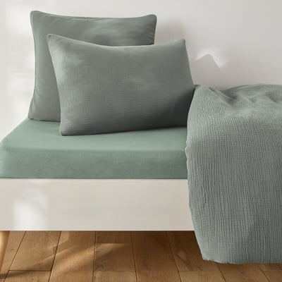 Lenzuolo con angoli per bambini, tinta unita, cotone lavato, altezza 30 cm, KUMCO LA REDOUTE INTERIEURS