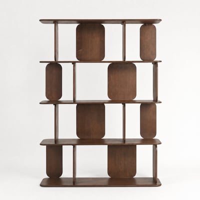 Bibliothèque en bois de manguier finition noyer, 4 niveaux - NINO MAISON PAVANE