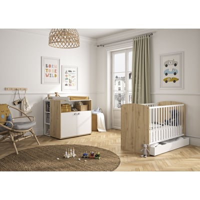 Chambre duo lit bébé évolutif 70x140 cm + commode Arthur GALIPETTE