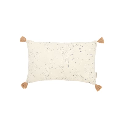 Coussin rectangulaire avec pompons en double gaze de coton lavé WABI-SABI NOBODINOZ
