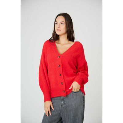 Chaqueta de punto abotonada con cuello de pico SEE U SOON