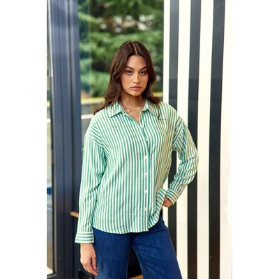 Chemisier manches longues col chemise imprimé à rayures CLARA LA PETITE ETOILE