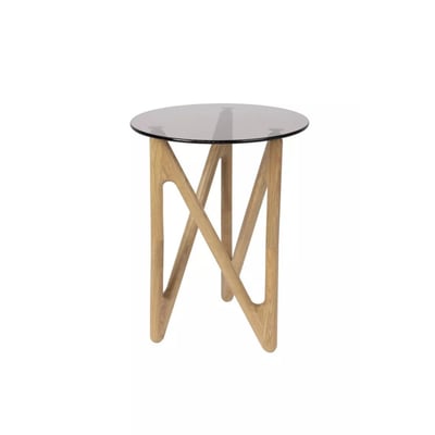 Table d'appoint ronde en bois et verre fumé - NAIA DUTCHBONE