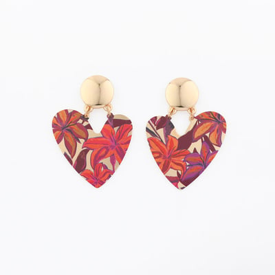 Boucles d'oreilles cœurs Balagane imprimé feuillage BALABOOSTE