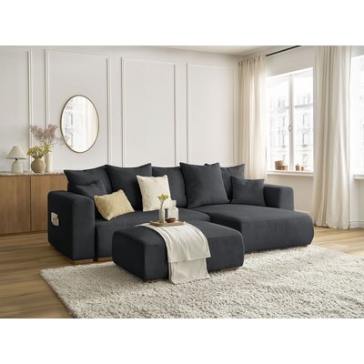 Canapé d'angle convertible 5 places en velours côtelé avec pouf, SIDONIE BOBOCHIC