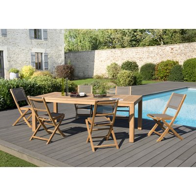 Salon de jardin exotique bois de teck table de jardin 220x100cm + 6 chaises pliantes BERGEN PIER IMPORT